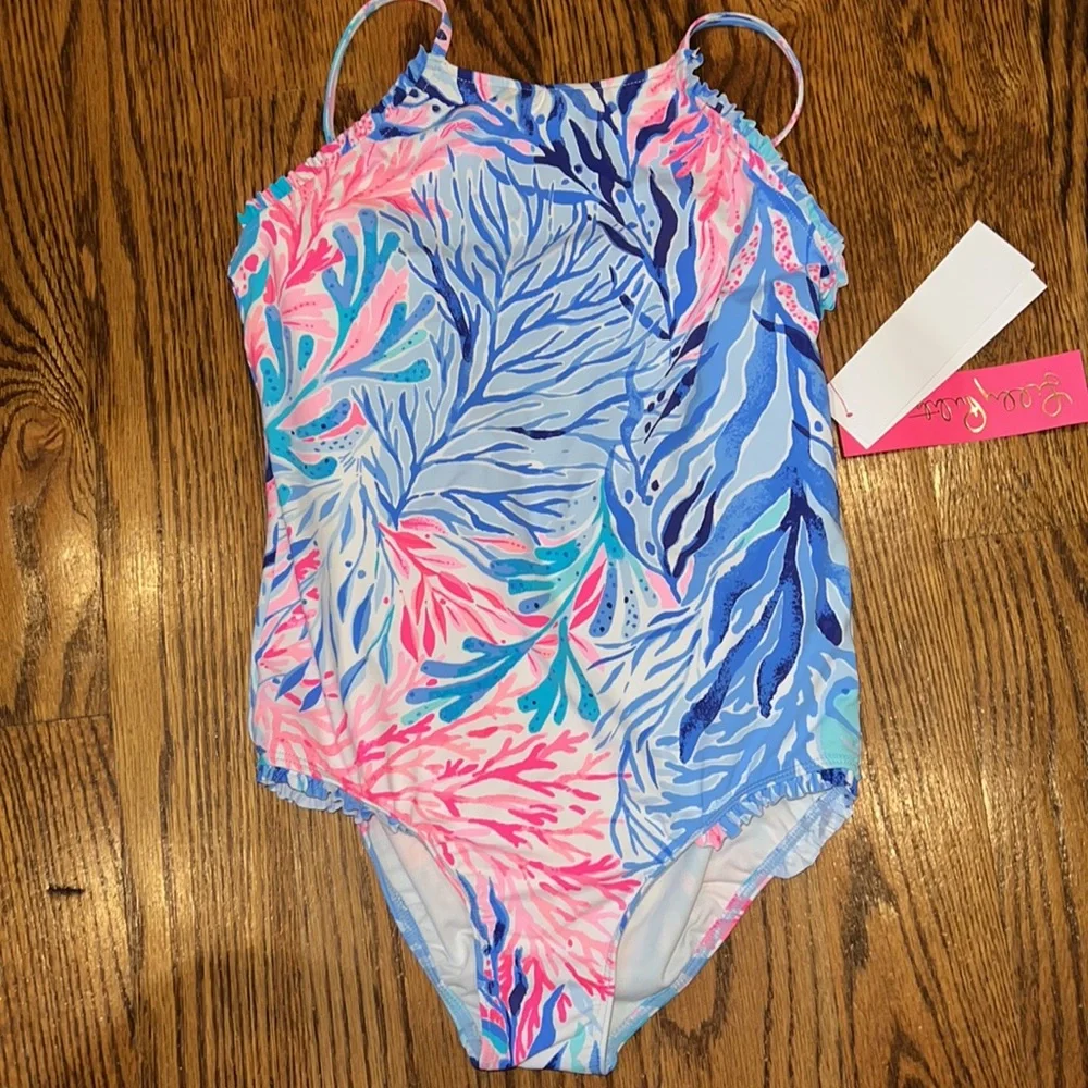 Lilly Pulitzer Kids UPF 50 Juliet Swimsuit Kaleidoscope coral NWT sizes 10&14 - Picture 6 of 12